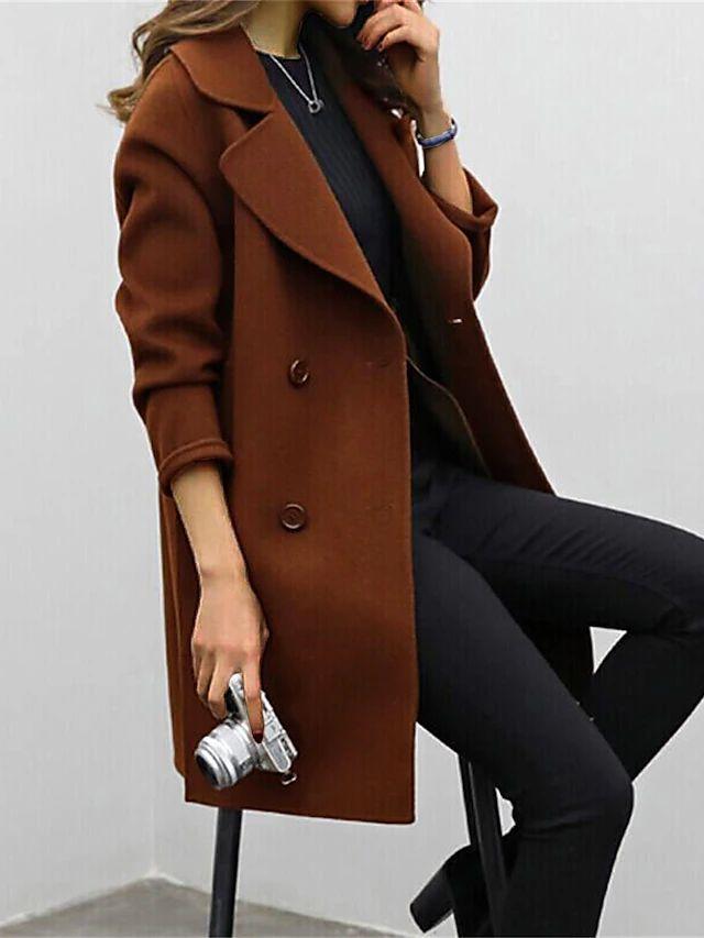 Women's Classic Winter Coat with Lapels | Anna in Olive Green - Juana Fashion