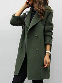 Women's Classic Winter Coat with Lapels | Anna in Olive Green - Juana Fashion