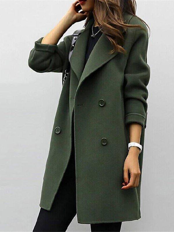 Women's Classic Winter Coat with Lapels | Anna in Olive Green - Juana Fashion