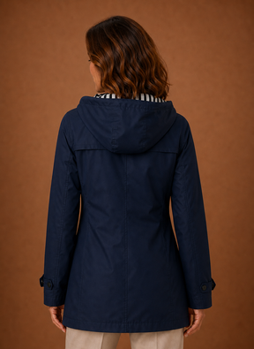 Women's Hooded Trench Coat for Fall and Winter | Francesca in Navy - Juana Fashion