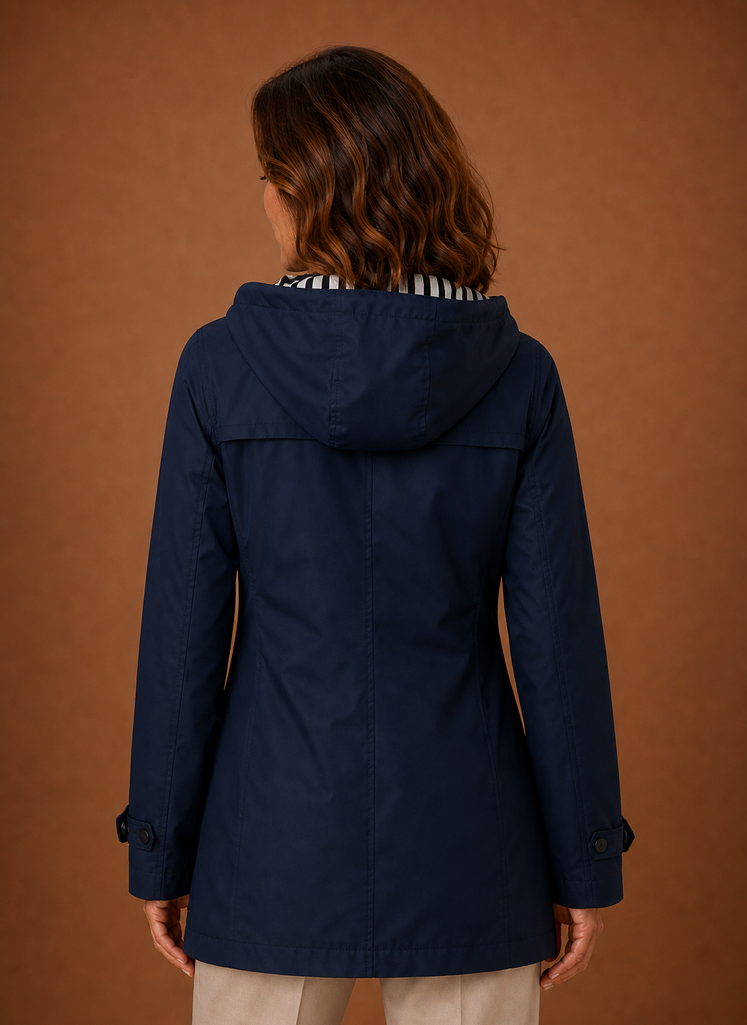 Women's Hooded Trench Coat for Fall and Winter | Francesca in Navy - Juana Fashion