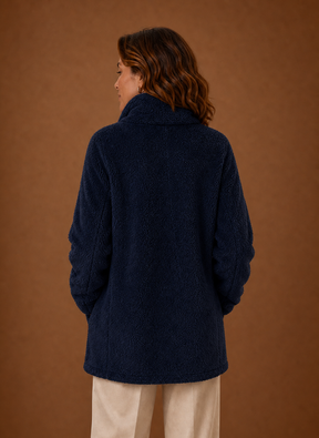 Women's Sherpa Fleece Zip-Up Winter Jacket | Marina in Navy - Juana Fashion