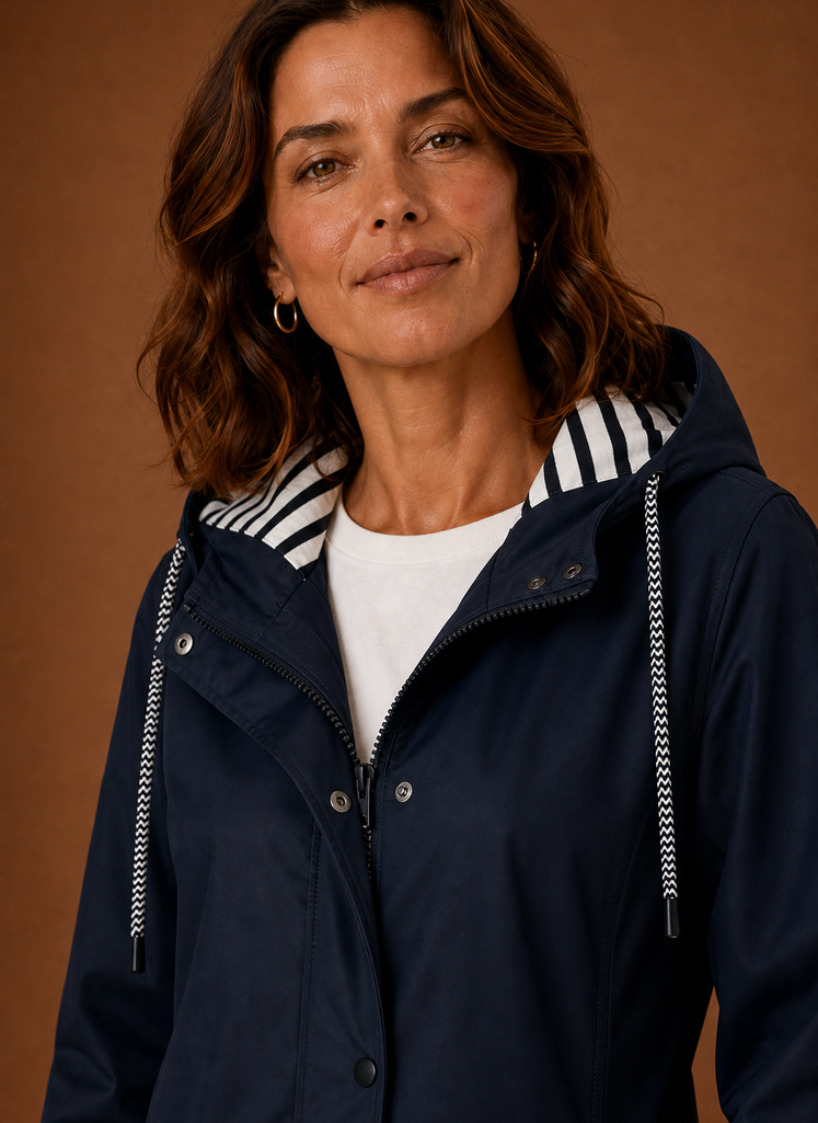 Women's Hooded Trench Coat for Fall and Winter | Francesca in Navy - Juana Fashion