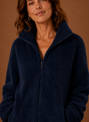 Women's Sherpa Fleece Zip-Up Winter Jacket | Marina in Khaki - Juana Fashion