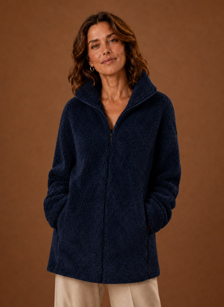 Women's Sherpa Fleece Zip-Up Winter Jacket | Marina in Black - Juana Fashion