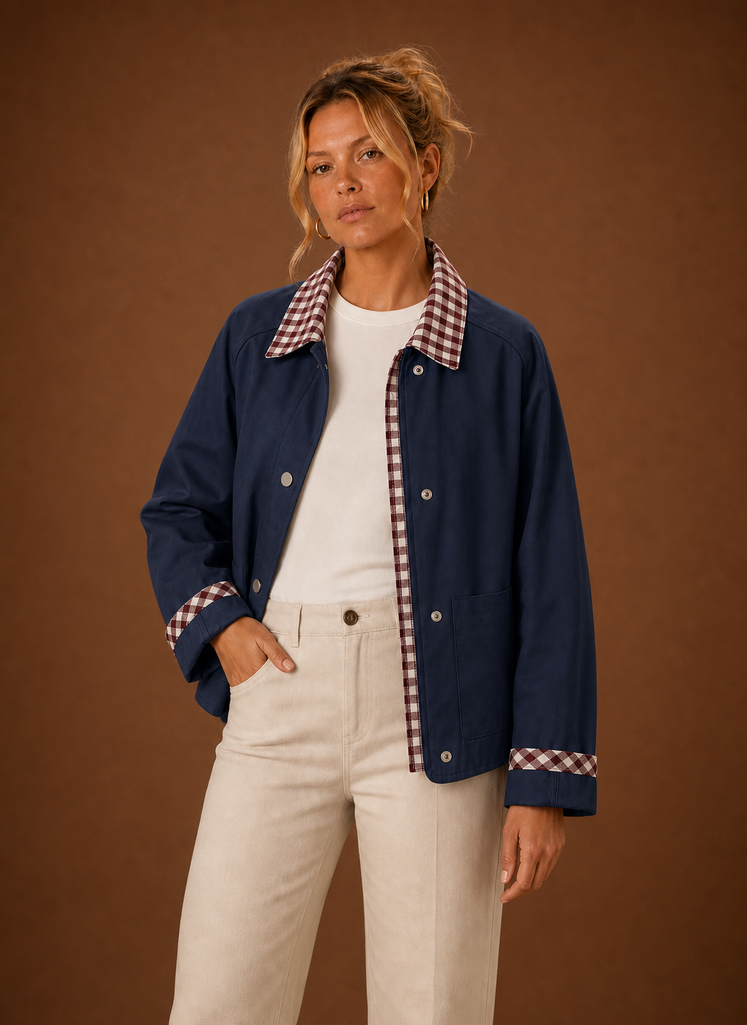 Women's Plaid Collared Jacket | Bianca in Blue - Juana Fashion