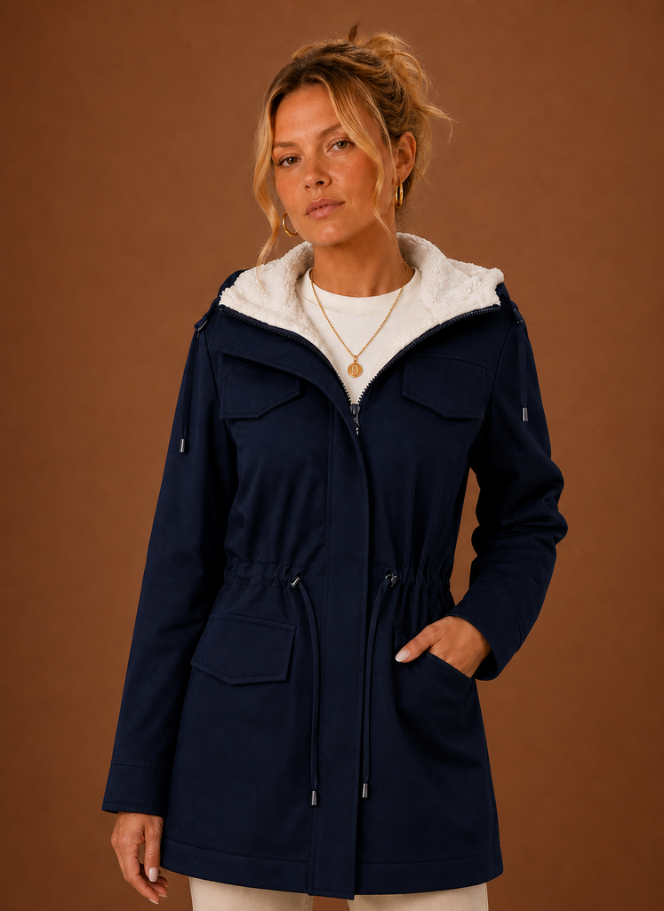 Women's Long Hooded Parka with Fleece Lining | Eleonora - Juana Fashion