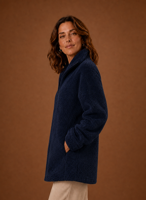 Women's Sherpa Fleece Zip-Up Winter Jacket | Marina in Navy - Juana Fashion