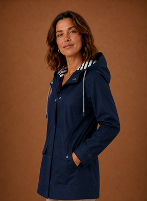 Women's Hooded Trench Coat for Fall and Winter | Francesca in Navy - Juana Fashion