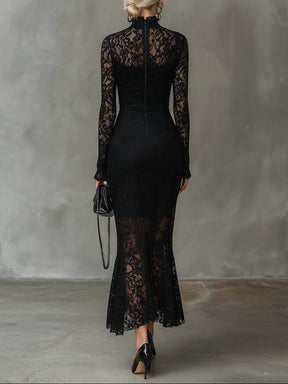 Women's High-Neck Lace Fishtail Maxi Evening Dress | Naya
