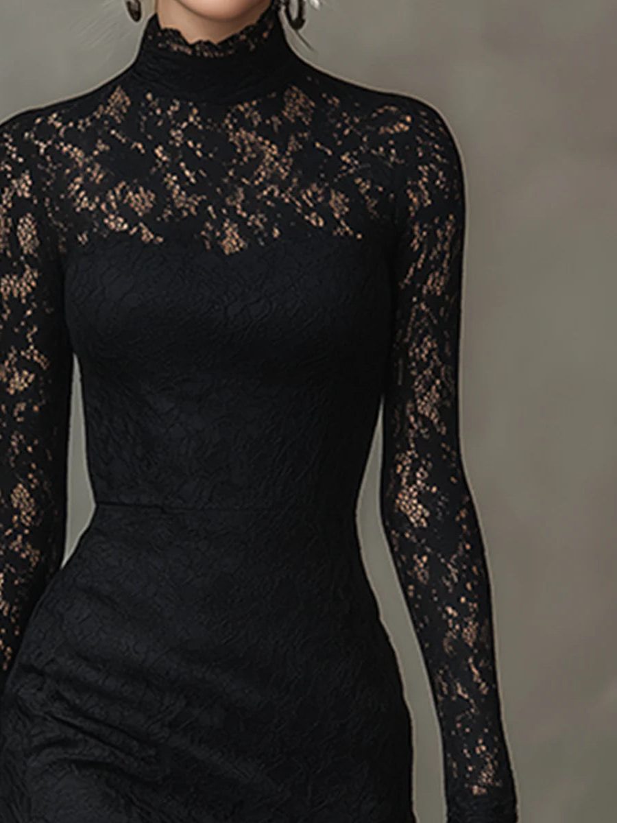 Women's High-Neck Lace Fishtail Maxi Evening Dress | Naya