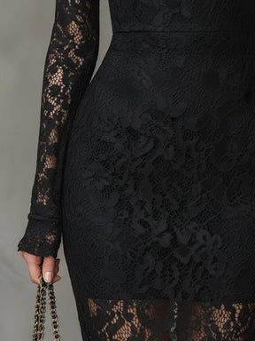 Women's High-Neck Lace Fishtail Maxi Evening Dress | Naya