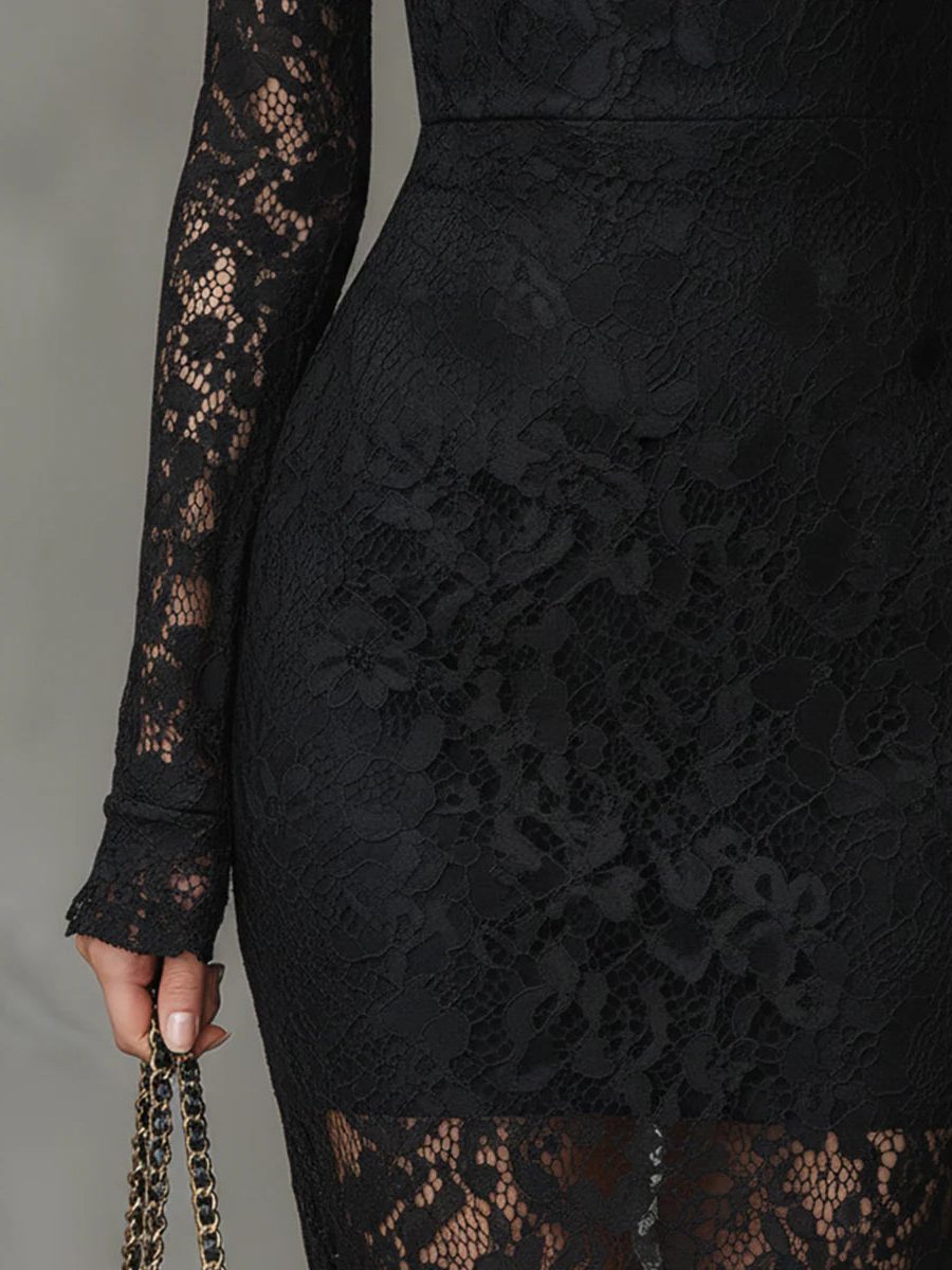 Women's High-Neck Lace Fishtail Maxi Evening Dress | Naya