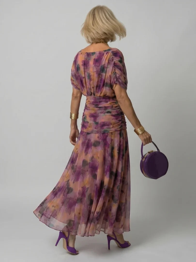 Women's Floral Ruched Maxi Wedding Guest Dress | Nicole