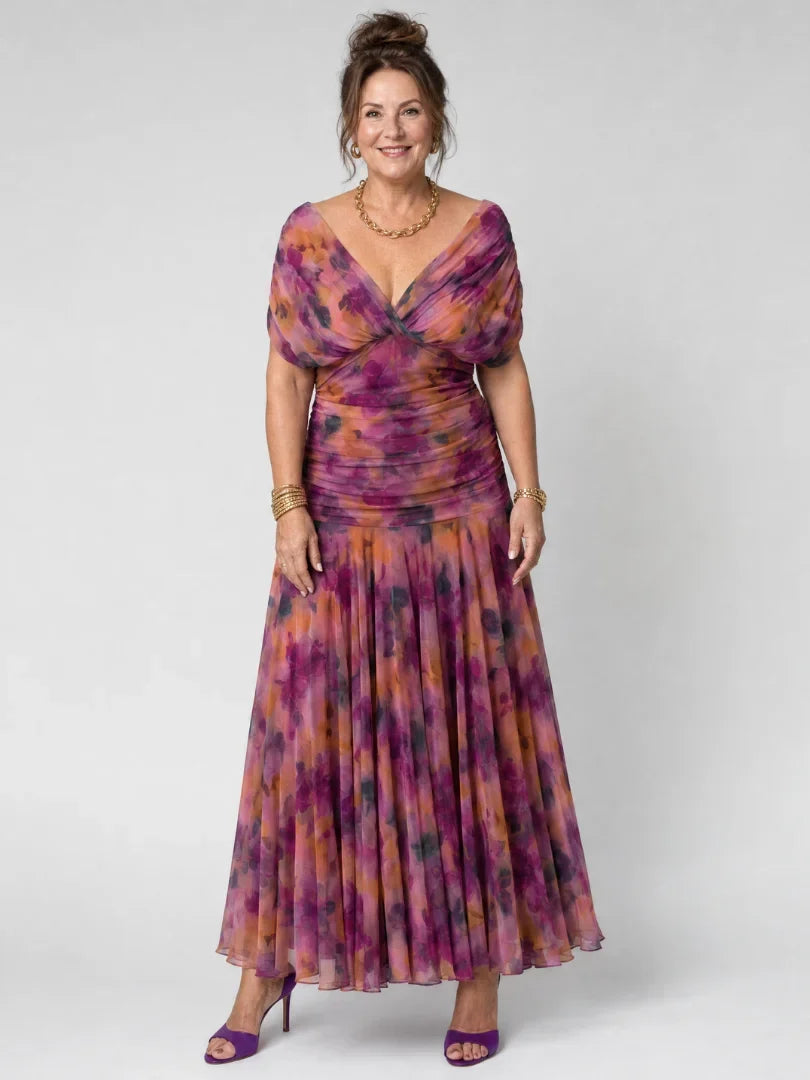 Women's Floral Ruched Maxi Wedding Guest Dress | Nicole
