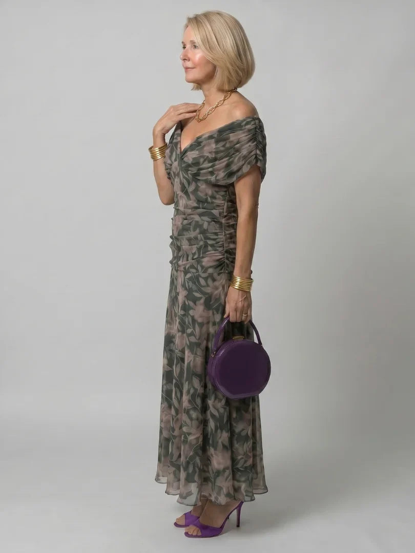 Women's Floral Ruched Maxi Wedding Guest Dress | Nicole