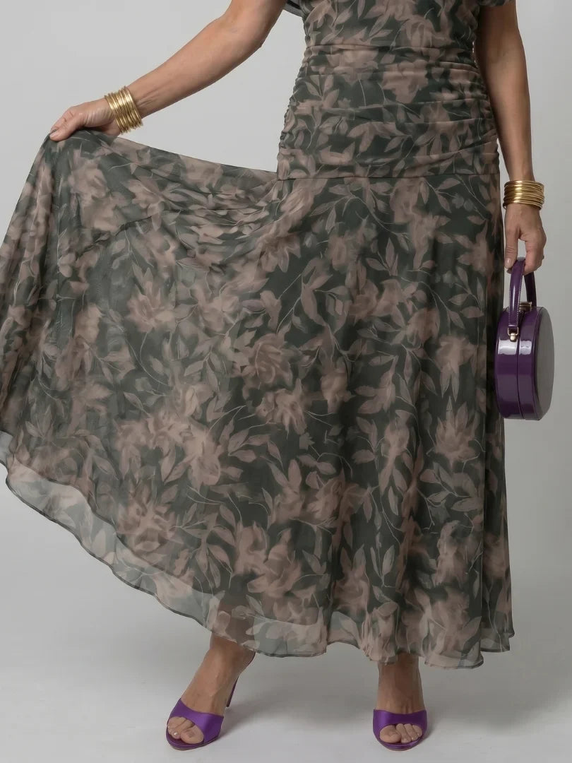Women's Floral Ruched Maxi Wedding Guest Dress | Nicole
