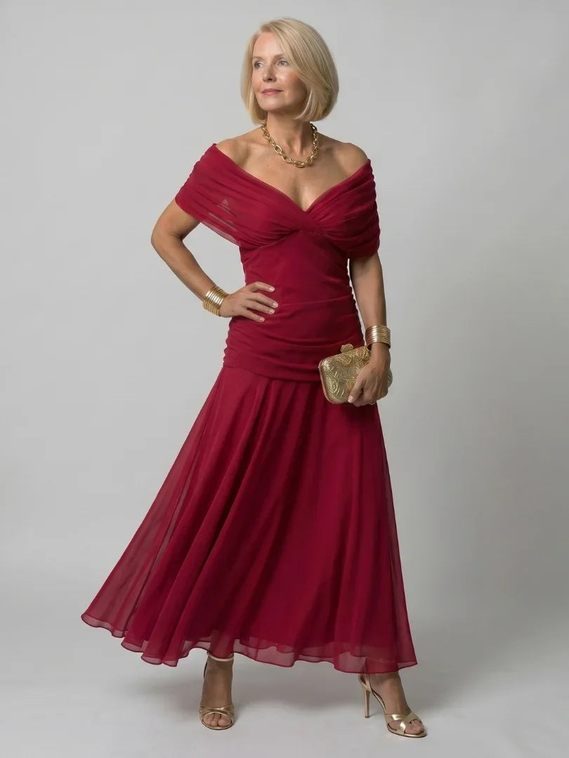 Women's Floral Ruched Maxi Wedding Guest Dress | Nicole in Red