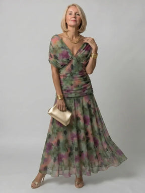 Women's Floral Ruched Maxi Wedding Guest Dress | Nicole