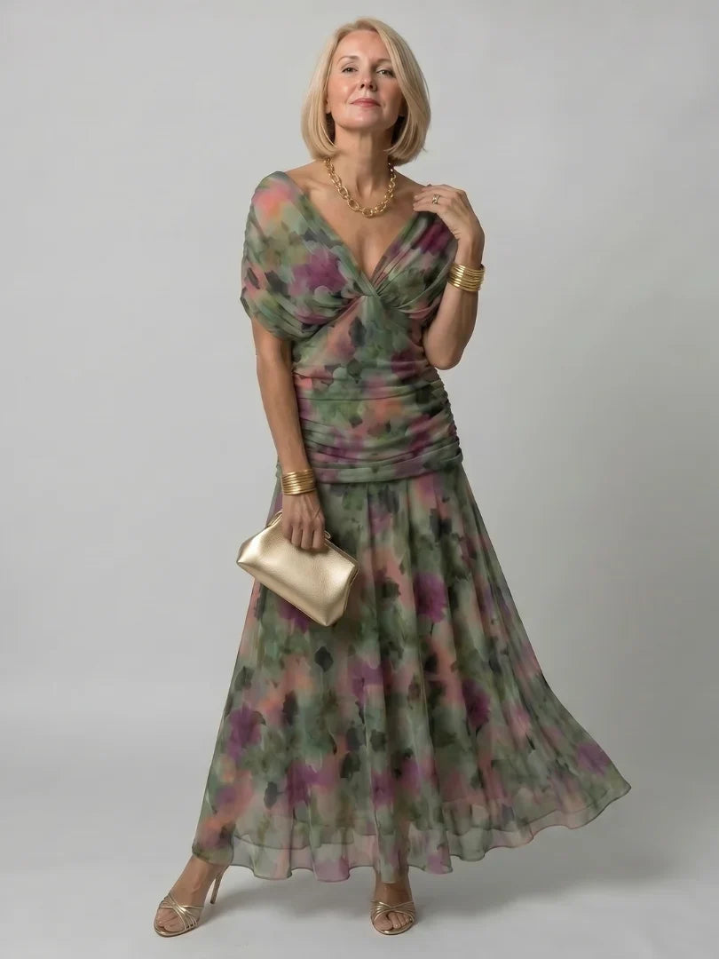 Women's Floral Ruched Maxi Wedding Guest Dress | Nicole