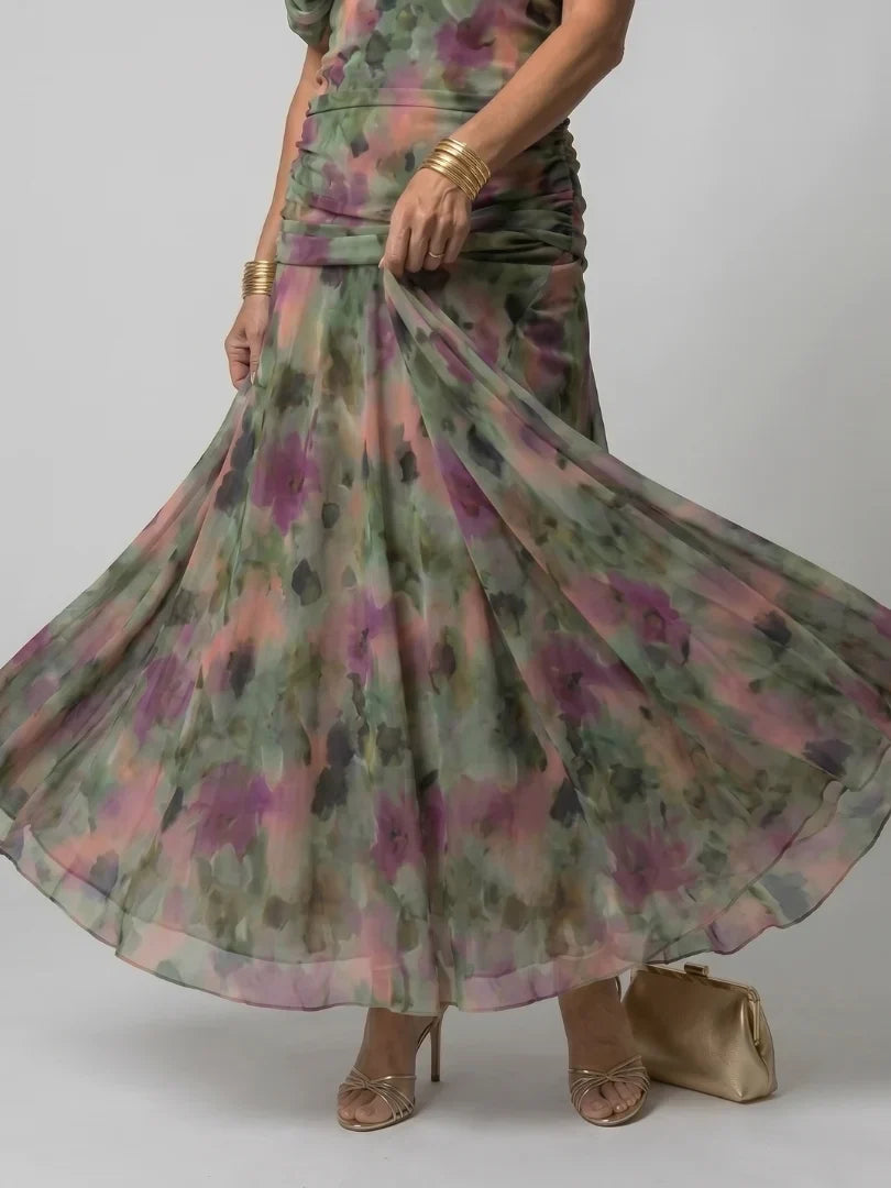 Women's Floral Ruched Maxi Wedding Guest Dress | Nicole