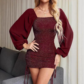 Women's Glitter Bodycon Mini Party Dress, Square Neck | Nika