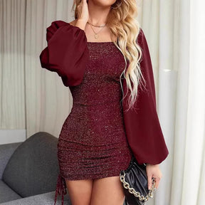 Women's Glitter Bodycon Mini Party Dress, Square Neck | Nika