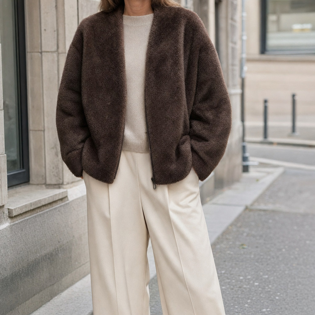 Women's Sherpa Fleece Jacket | Norwood in Chocolate - Juana Fashion
