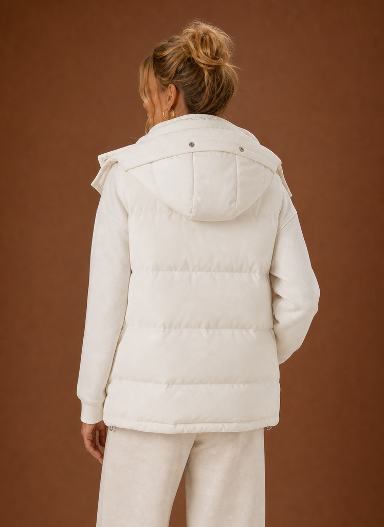 Women's Oversized Hooded Quilted Vest | Paola in Off-White - Juana Fashion
