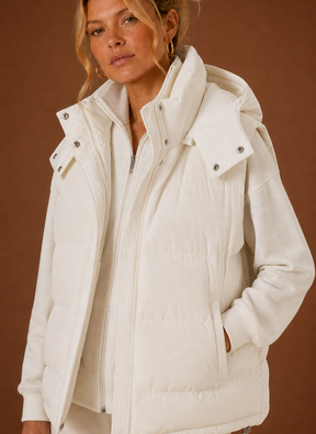Women's Oversized Hooded Quilted Vest | Paola in Off-White - Juana Fashion