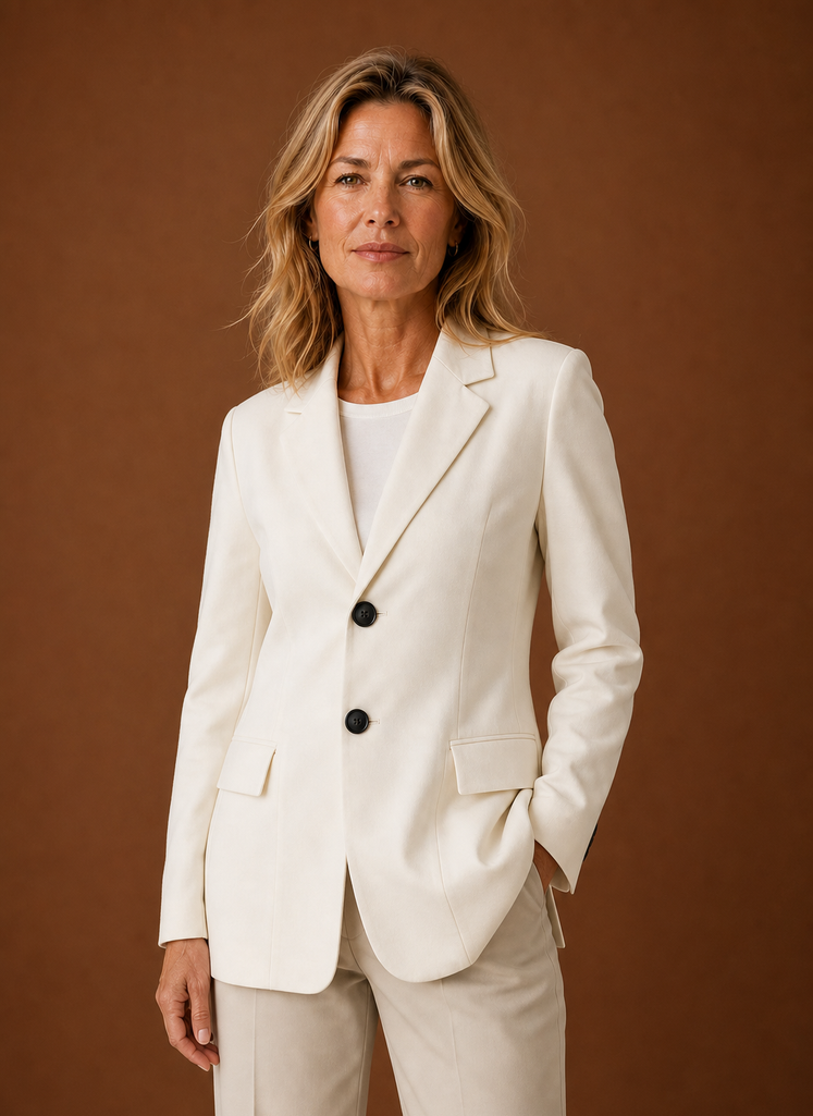 Women's Long Tailored Office Blazer | Daniela in Off-White - Juana Fashion
