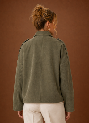 Women's Oversized Suede-Look Jacket | Flora in Olive - Juana Fashion