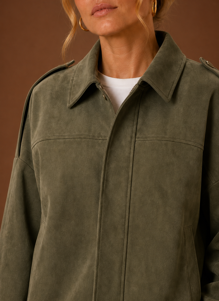 Women's Oversized Suede-Look Jacket | Flora in Brown - Juana Fashion