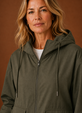 Women's Lightweight Hooded Windbreaker | Carlotta in Olive - Juana Fashion