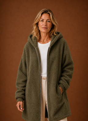 Women's Long Hooded Fleece Winter Jacket | Martina in Black - Juana Fashion