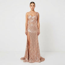 Women's One-Shoulder Sequin Maxi Evening Dress | Kaia in Gold