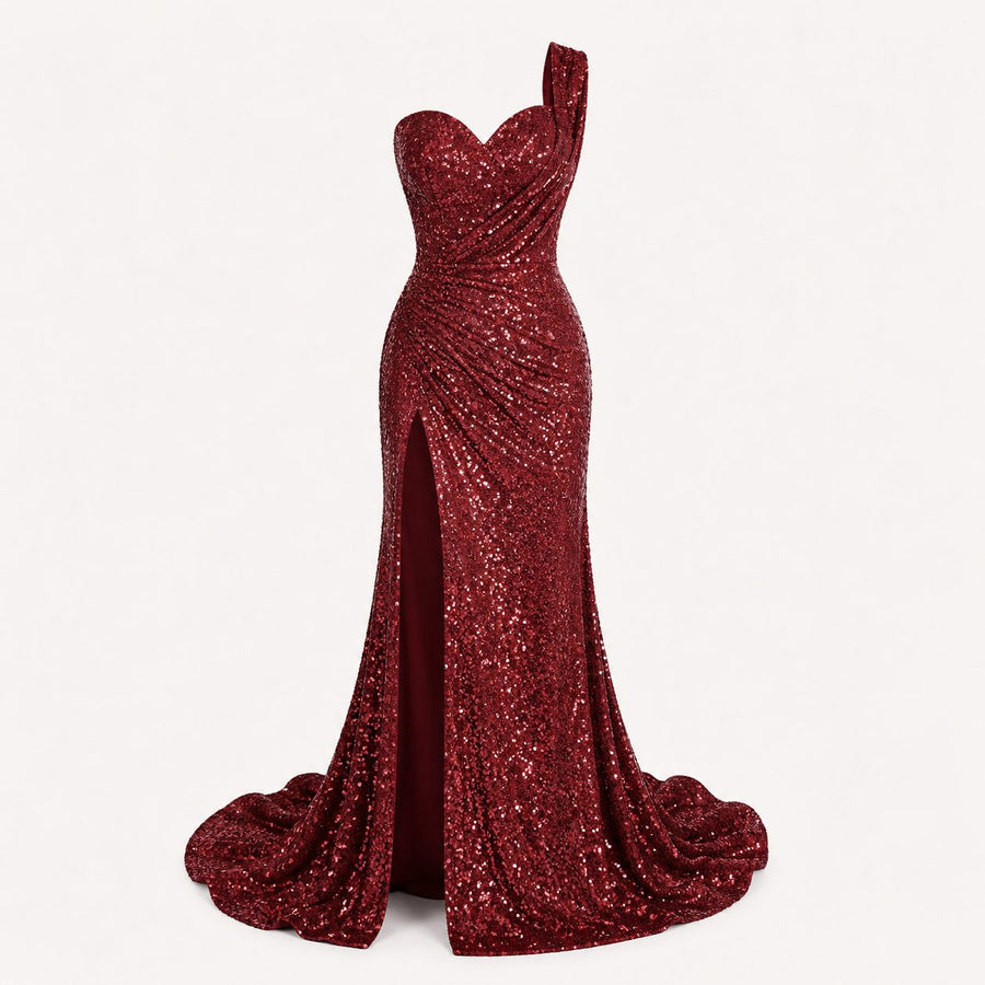 Women's One-Shoulder Sequin Maxi Evening Dress | Kaia