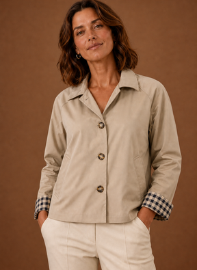 Women's Lightweight Button-Front Jacket | Noemi in Beige - Juana Fashion
