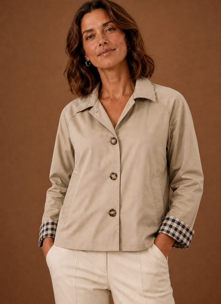Women's Lightweight Button-Front Jacket | Noemi in Beige - Juana Fashion