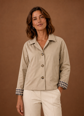 Women's Lightweight Button-Front Jacket | Noemi in Beige - Juana Fashion