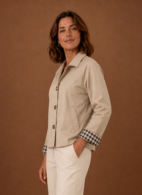 Women's Lightweight Button-Front Jacket | Noemi in Beige - Juana Fashion