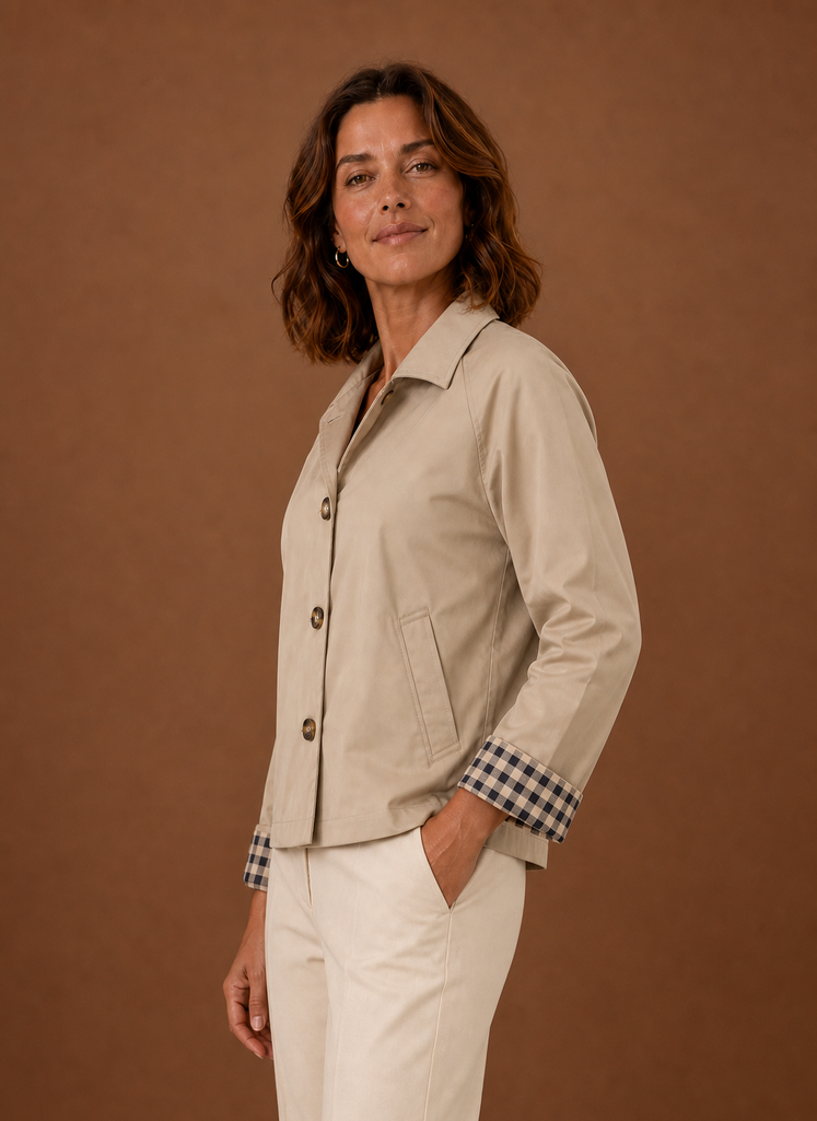 Women's Lightweight Button-Front Jacket | Noemi in Beige - Juana Fashion