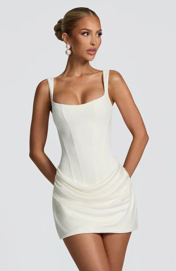 Women's Square-Neck Corset Mini Party Dress | Patricia in White
