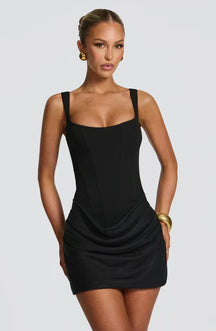 Women's Square-Neck Corset Mini Party Dress | Patricia in Black