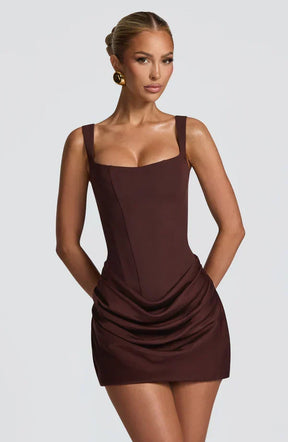 Women's Square-Neck Corset Mini Party Dress | Patricia in Brown