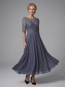 Women's Lace-Bodice Wedding Guest Dress | Penthea in Blue