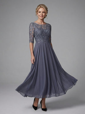 Women's Lace-Bodice Wedding Guest Dress | Penthea in Blue