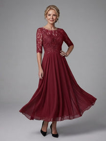 Women's Lace-Bodice Wedding Guest Dress | Penthea in Burgundy