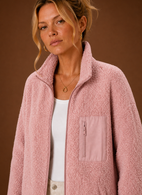 Women's Sherpa Zip-Up Jacket | Natalia in Pink - Juana Fashion