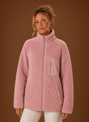 Women's Sherpa Zip-Up Jacket | Natalia in Gray - Juana Fashion